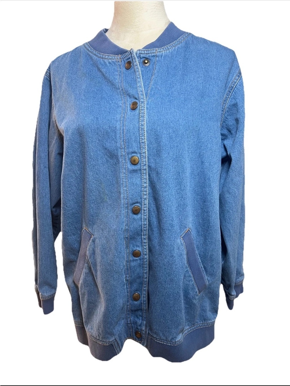 Vintage Blair Denim Baseball Jacket Women's L Blue Long Sleeve *see Photos